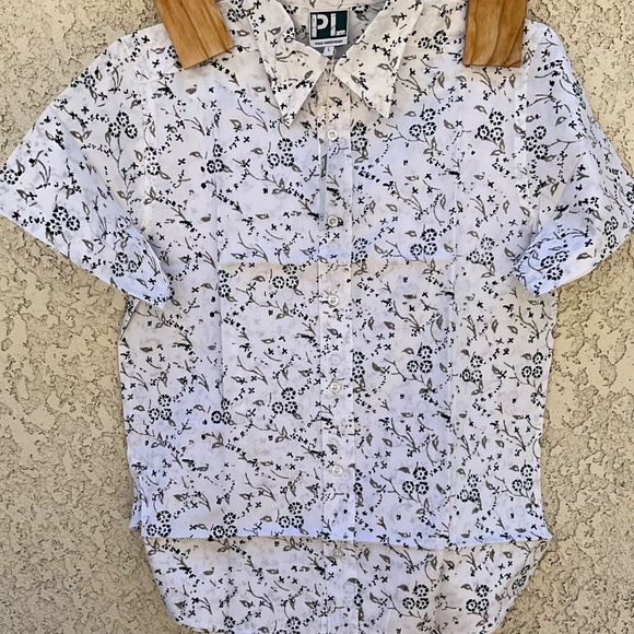 NWT-Mens Blue& Grey Floral Collared Short Sleeve Button Shirt-100% Cotton - Picture 2 of 3